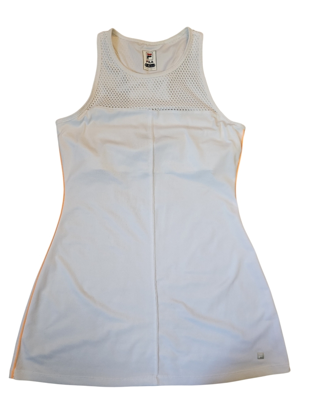 Fila White Women's Mesh Yoke Tennis Dress with Subtle Side Trim